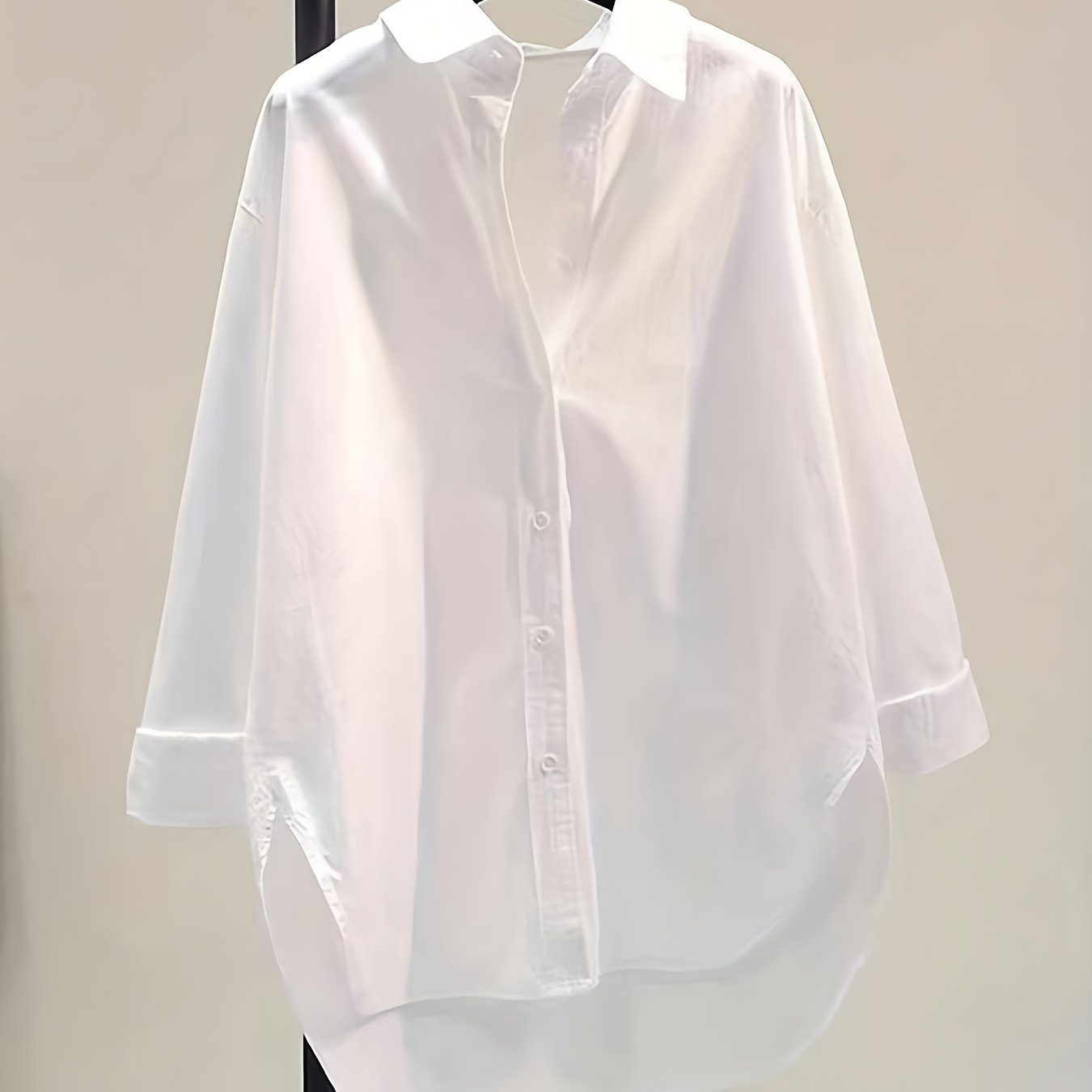 TEMU Damska Modna Codzienna Koszula z Długim Rękawem i Luźnym Krojem Elegancki Szeroki Kołnierzyk, Jednolity Biały , Detale z Guzikami, Uniwersalna