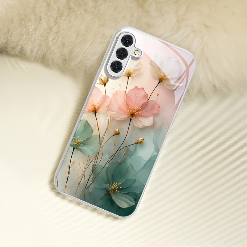 TEMU Etui na telefon - Modne, wszechstronne i trwałe srebrne szklane etui na telefon Samsung A05 A05S A06 A14 A15 A16 A22 A23 A24 A25 A32 A33 A34 A35