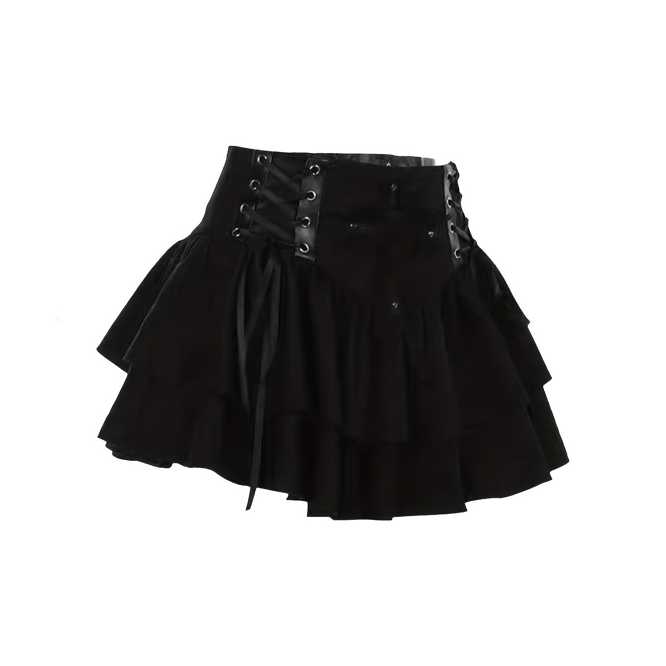 TEMU GP Y2K Retro Gotycka Krótka Spódnica w Stylu Pieca z Sznurowaniem, Krzyżowaniem i Falbanką