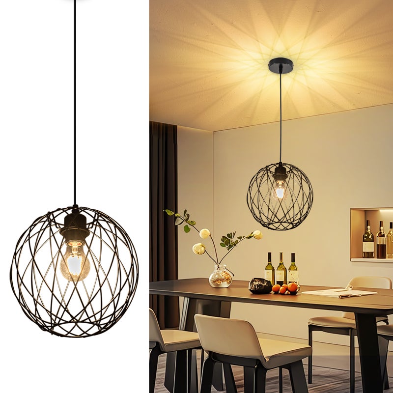 NETTLIFE Okrągła czarna lampa wisząca - lampa wisząca Vintage E27 Industrialna lampa wisząca Retro Lampa stołowa