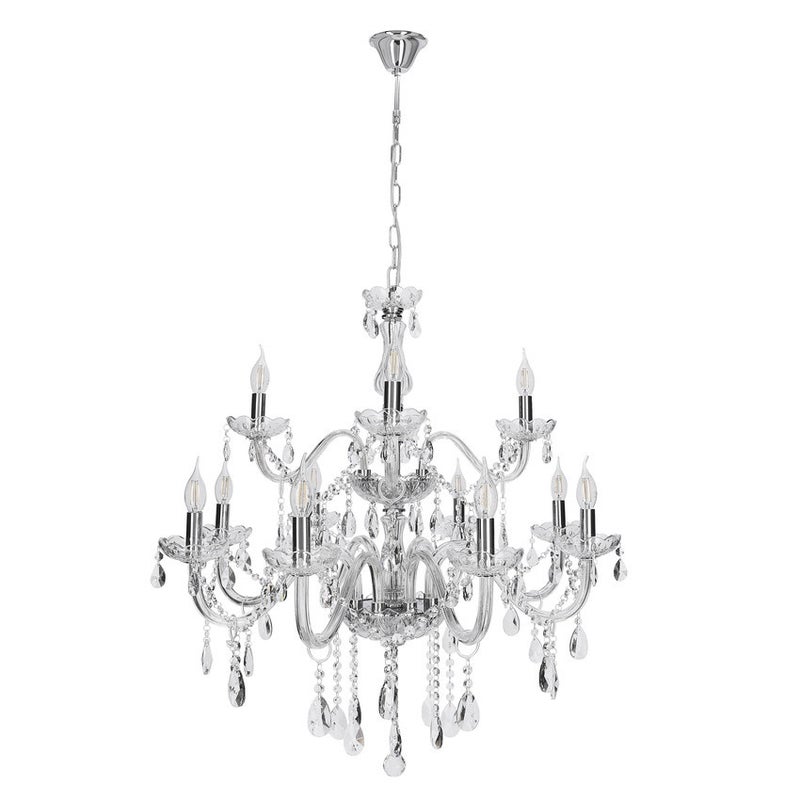 Lampa wisząca Cristallo przezroczysto-chromowana 12xE14x40W kryształowy wym: 125 x 78 x 78 cm szkło Candellux