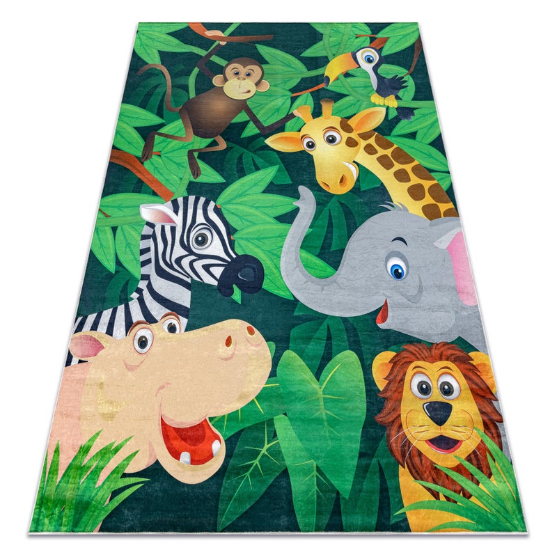 Dywan do prania BAMBINO 2705 Zwierzęta, Afryka dla dzieci, antypoślizgowy - zielony / brązowy 200x290 cm