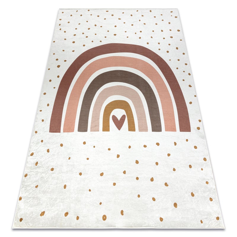 Dywan do prania BAMBINO 46960 Tęcza, kropki dla dzieci, antypoślizgowy - biały / brązowy 80x150 cm