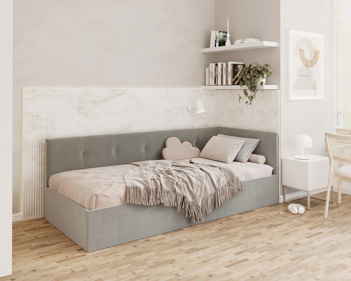 Łóżko młodzieżowe EDDY 2 z pojemnikiem - 140x200 - TRINITY - Szary