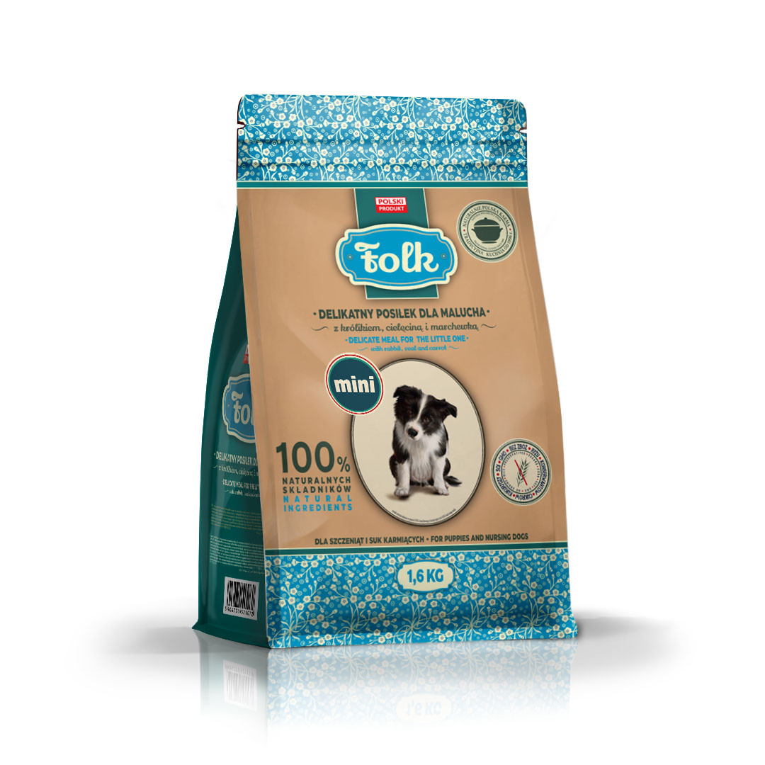 FOLK Junior Małe rasy Delikatny posiłek dla malucha z królikiem, cielęciną i marchewką - sucha karma dla psa - 1,6kg