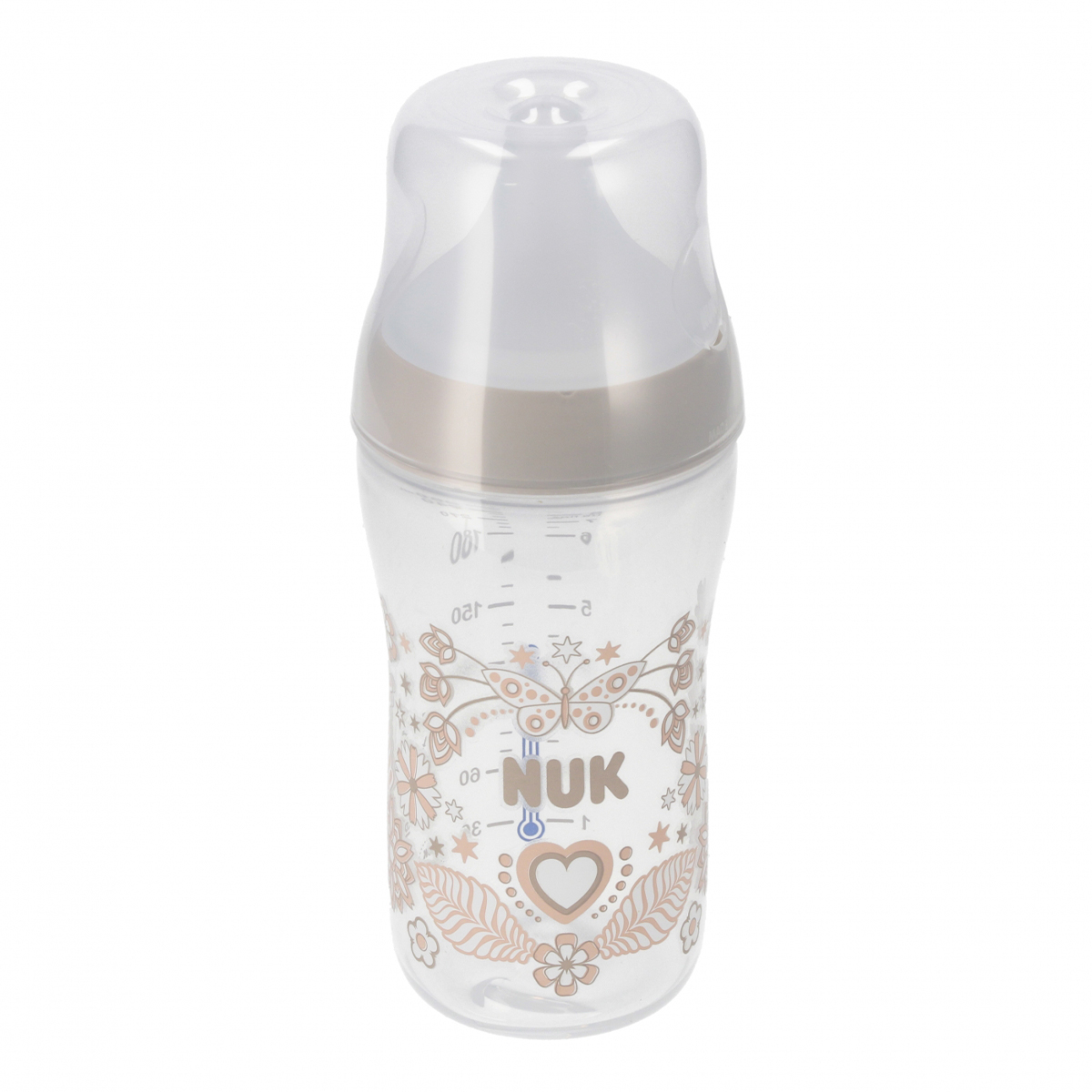 NUK Perfect Match, butelka antykolkowa ze smoczkiem silikonowym, rozmiar M, serca, od 3 miesiąca, 260 ml