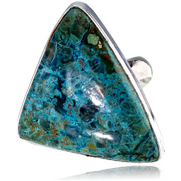 Chryzokola Wyjątkowy Pierścionek Srebro R10-26 Certyfikat Unikat