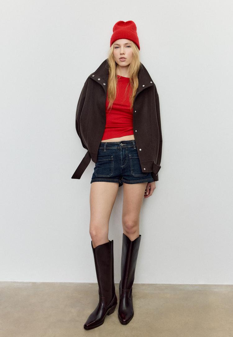 Stradivarius Kurtka bomberka oversize, miękka w dotyku Brązowy L