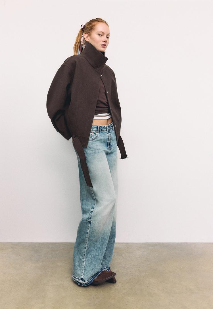 Stradivarius Kurtka bomberka oversize, miękka w dotyku Brązowy XL