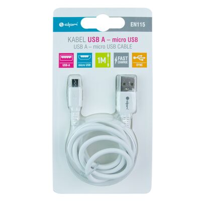 Przewód USB 2.0 typu A - micro USB biały 1 m