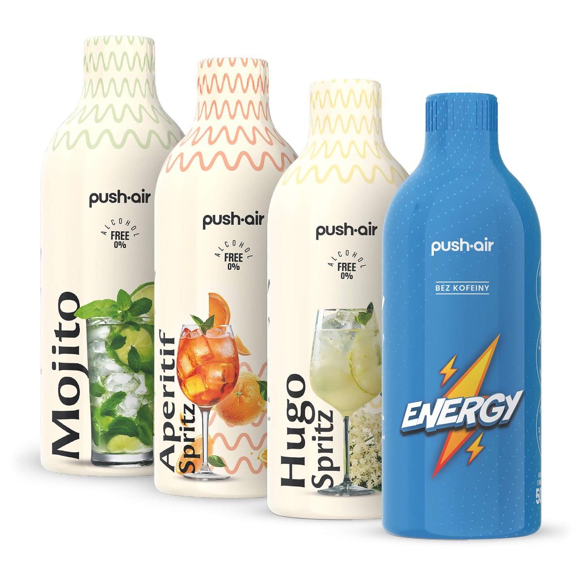 PUSHAIR 4 syropy do wody 500 APERITIF + MOJITO + HUGO + ENERGY