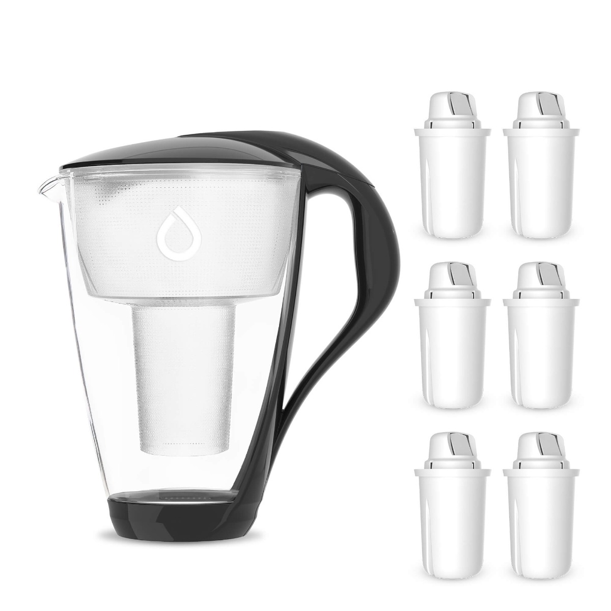 Szklany dzbanek filtrujący Dafi CRYSTAL LED czarny 6 wkładów Classic