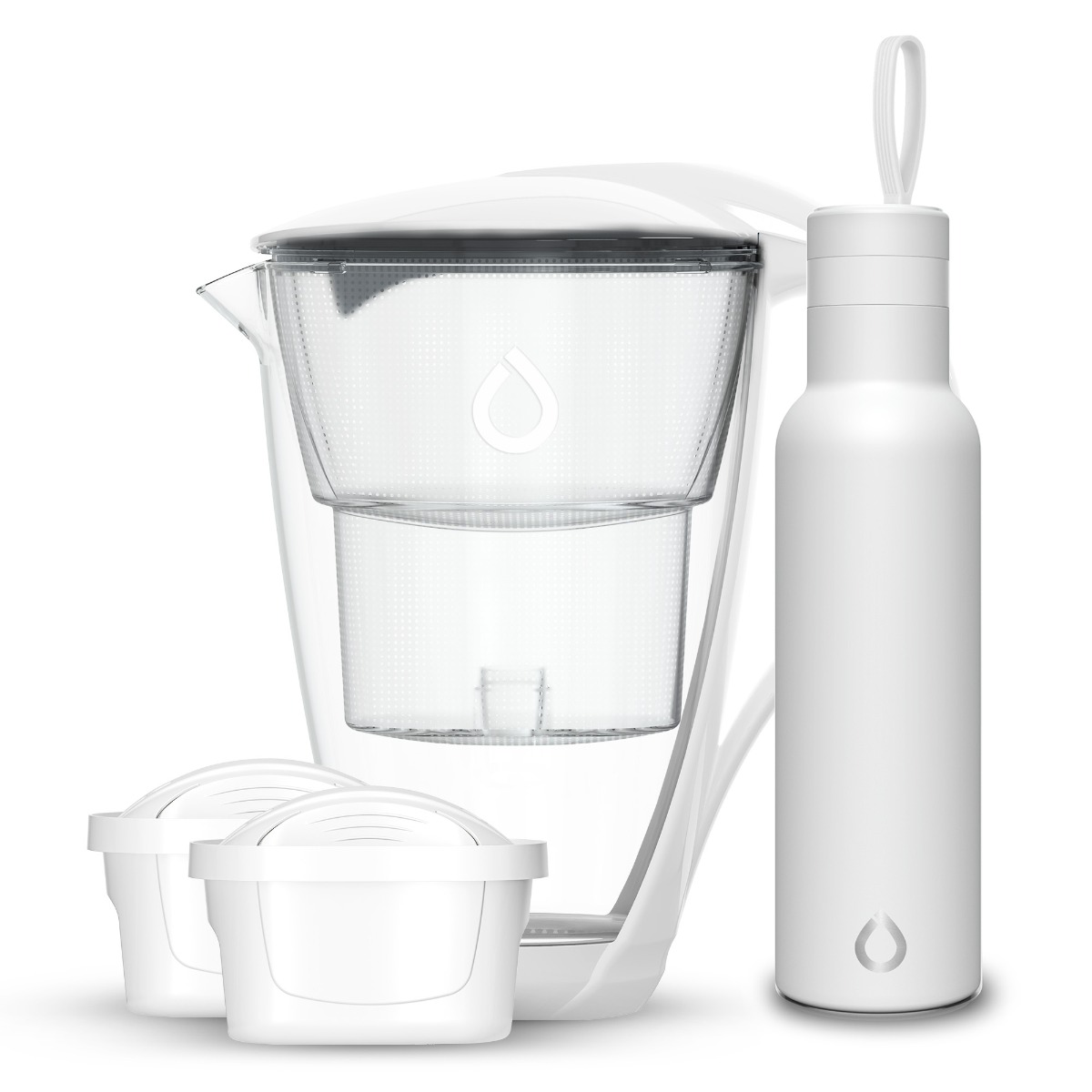 Dzbanek CRYSTAL biały LED 2 wkłady Unimax + butelka termiczna EASY