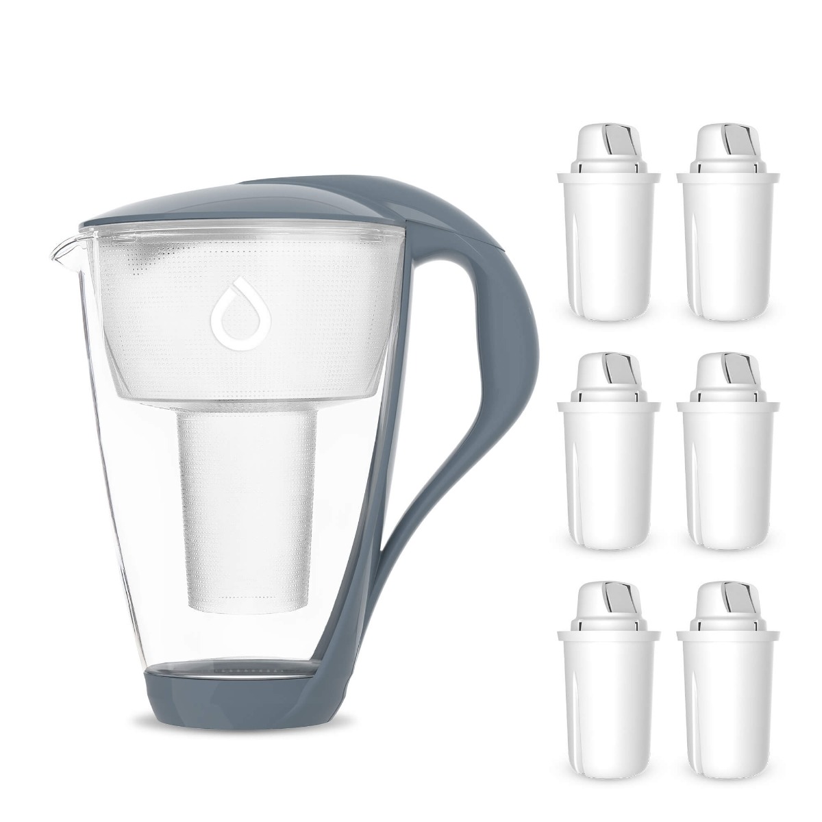 Szklany dzbanek filtrujący Dafi CRYSTAL LED stalowy 6 wkładów Classic