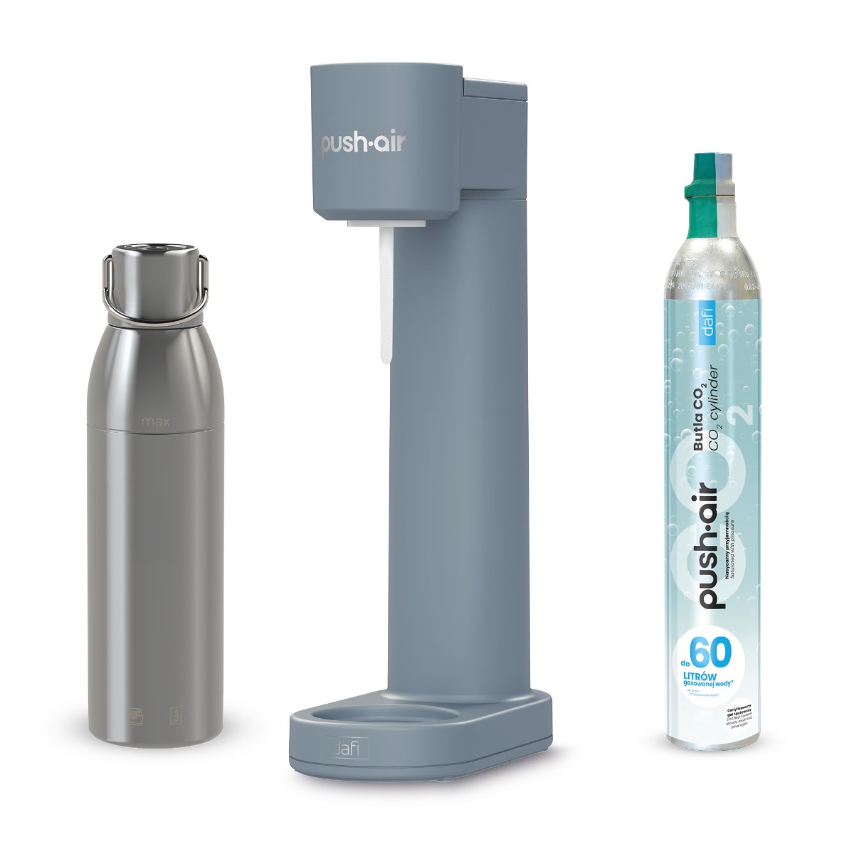 PUSHAIR Saturator do Wody Dafi Stalowy + Nabój CO2 + Stalowa Butelka 0,75