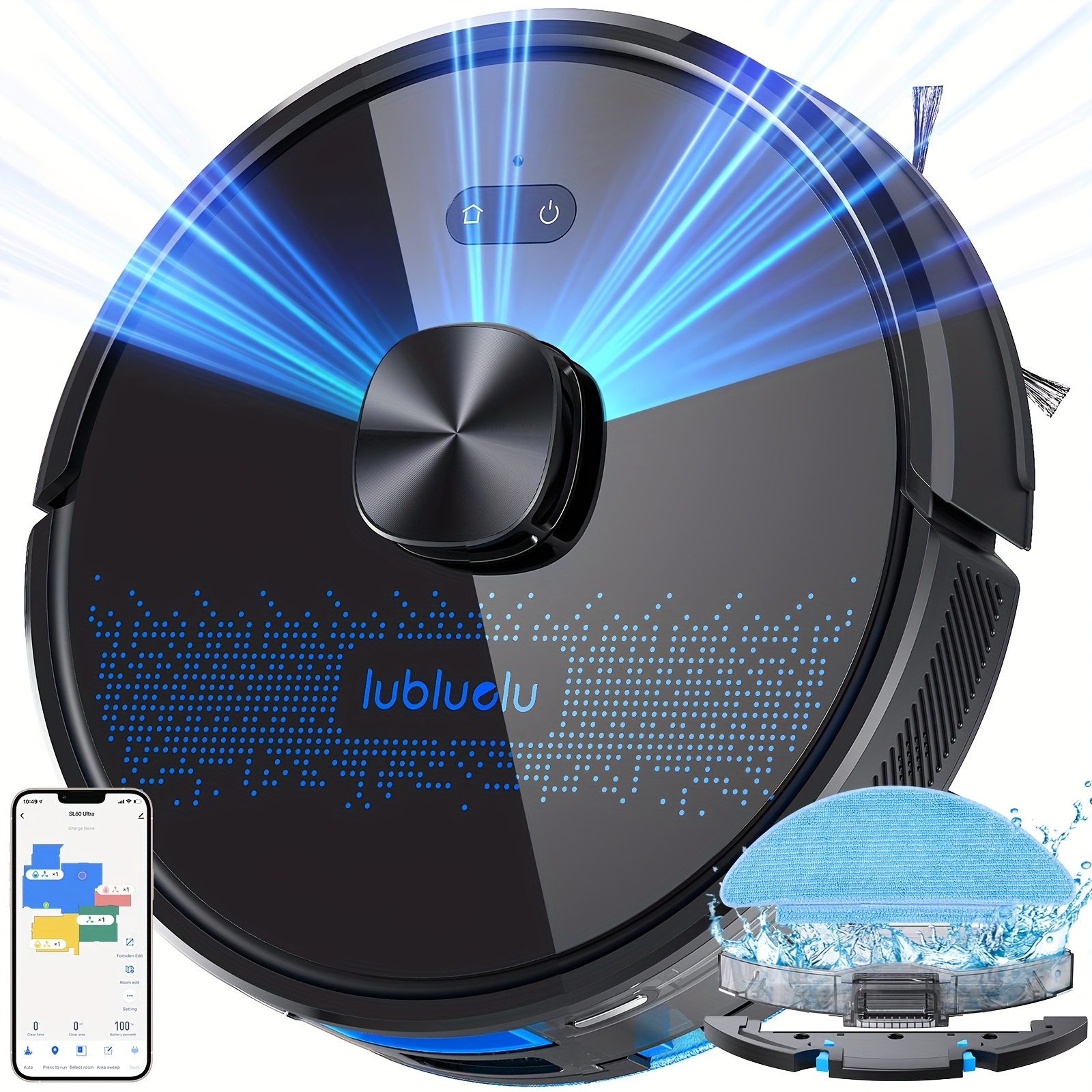 TEMU Lubluelu Robot Odkurzający i Mop, z nawigacją Laser , siłą ssania 4500Pa, do 150 minut pracy, i 24 zdefiniowanych obszarów niedopuszczalnych dla