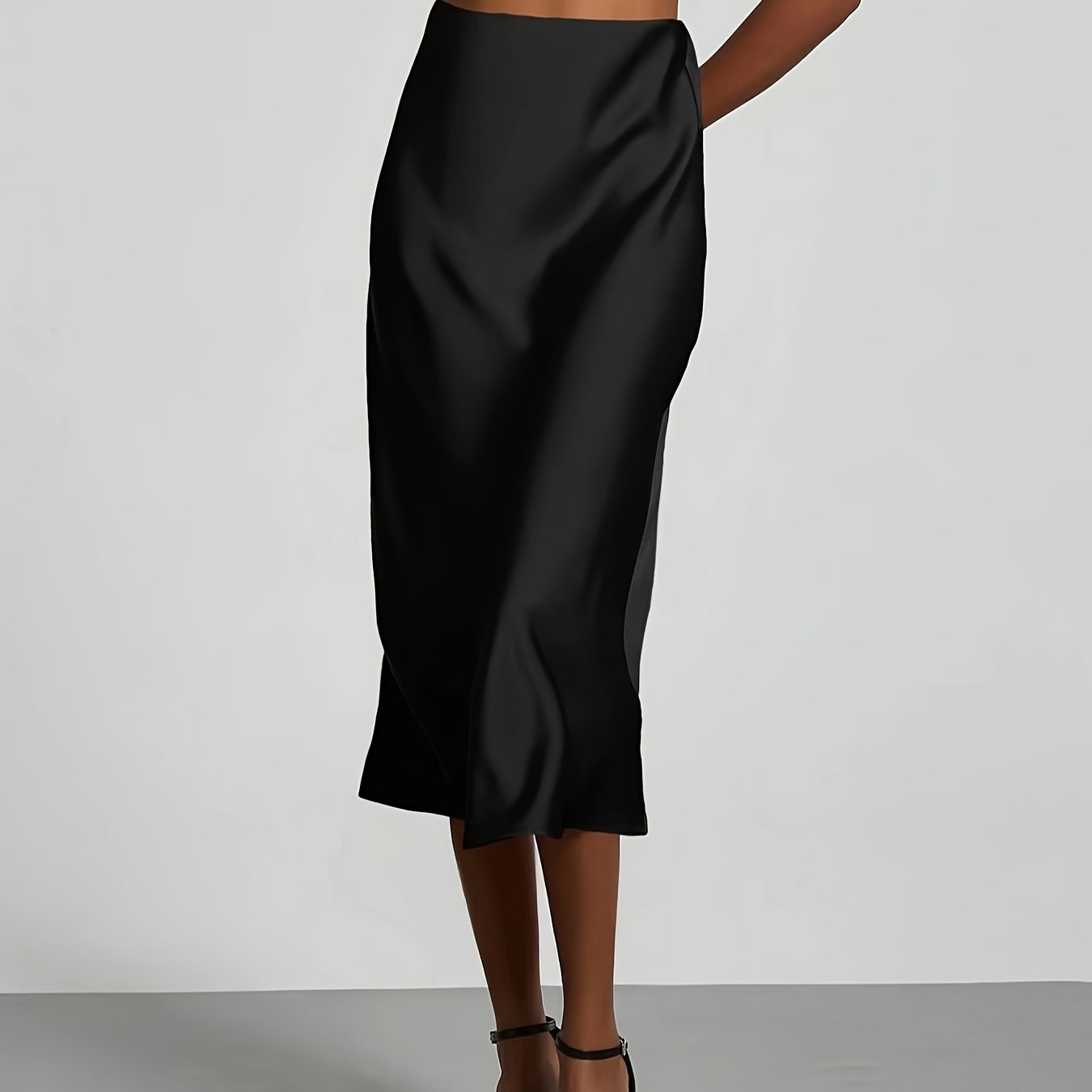 TEMU Satynowa Elegancka Spódnica z Wysokim Stanem do Codziennego Noszenia