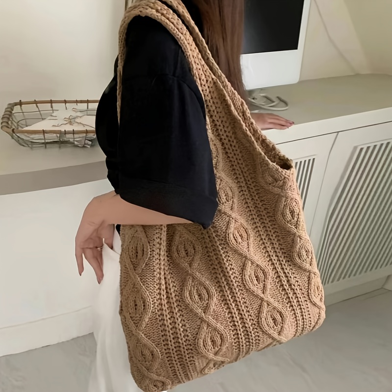 TEMU 1 szt. Duża pojemność Casual Koreańska Wersja Szykowna Dzianinowa Damska Przenośna Torba na Ramię Tote Bag, Torebka Prosta i Modna Wakacyjna