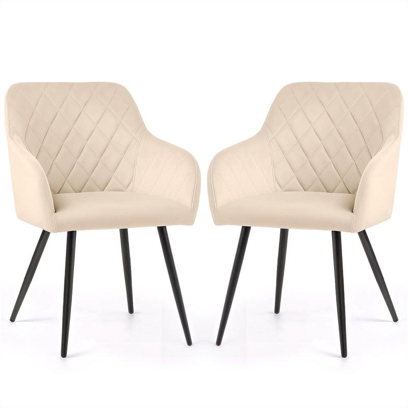 2x Welurowe krzesło tapicerowane pikowane w romby Beżowe VELTO Czarne nogi