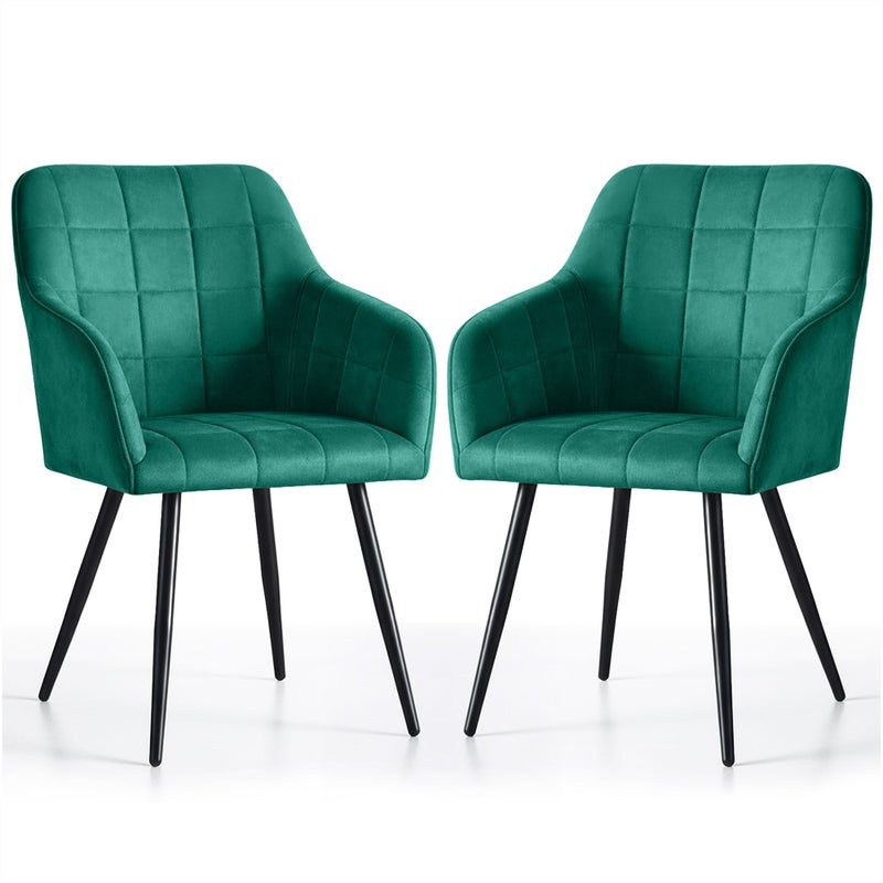2x Krzesło tapicerowane z przeszyciami kwadratowymi Butelkowa Zieleń LUXANO Czarne nogi