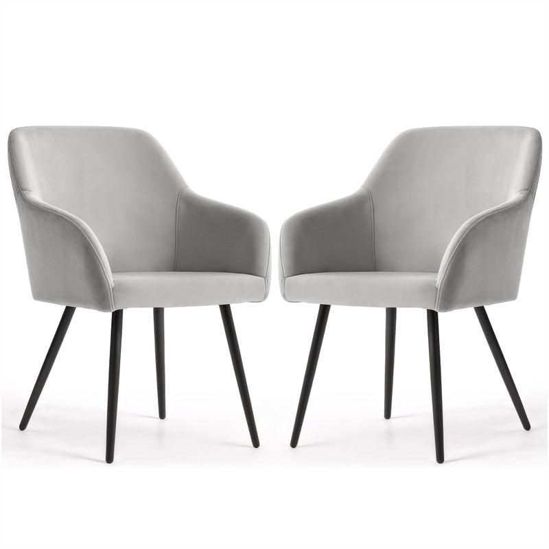 2x Welurowe krzesło tapicerowane gładkie Szare ESTELLE Czarne nogi