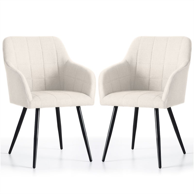 2x Krzesło tapicerowane z przeszyciami kwadratowymi Kremowe LUXANO Czarne nogi tkanina Lumos