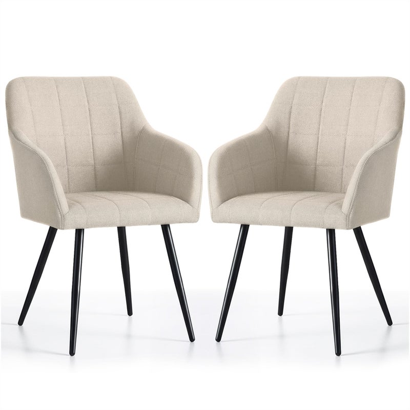 2x Krzesło tapicerowane z przeszyciami kwadratowymi Beżowe LUXANO Czarne nogi tkanina Lumos