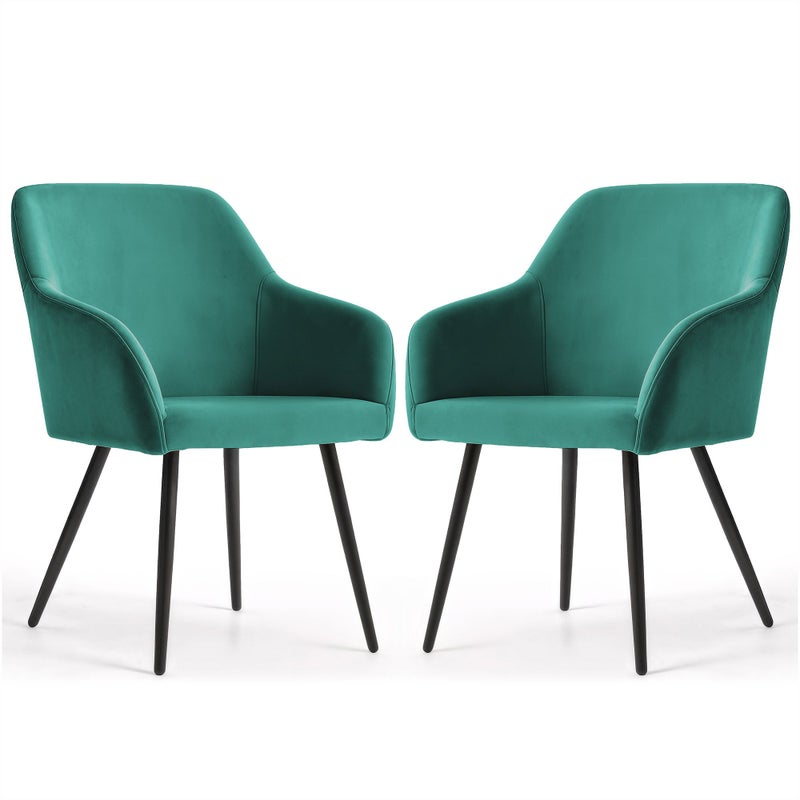 2x Welurowe krzesło tapicerowane gładkie Butelkowa Zieleń ESTELLE Czarne nogi