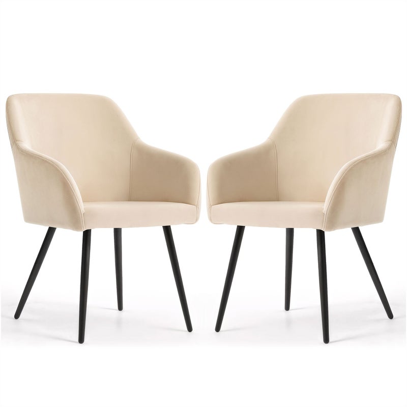 2x Welurowe krzesło tapicerowane gładkie Beżowe ESTELLE Czarne nogi