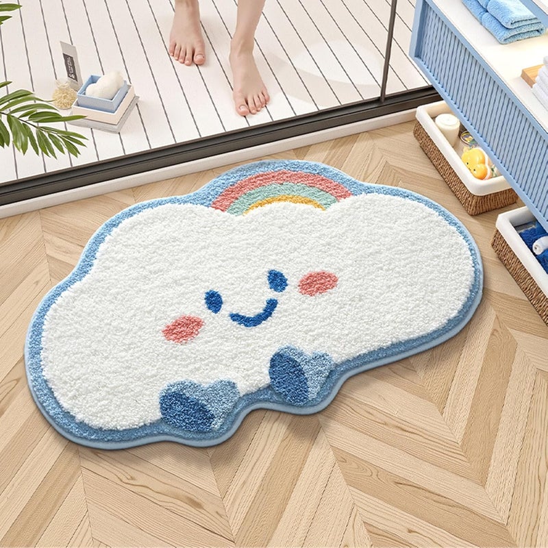 Urocza antypoślizgowa mata łazienkowa, miękki dywanik łazienkowy z mikrofibry w kształcie chmurek, chłonna mata prysznicowa (niebieska, 50 x 80 cm)