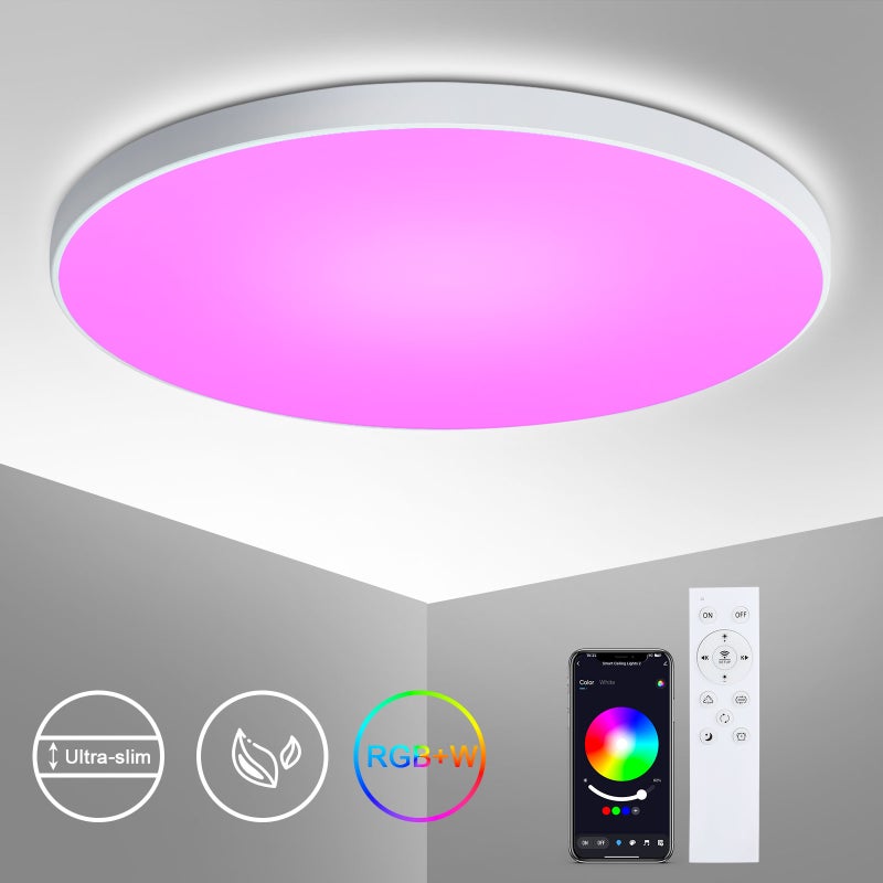 LOVHAUS LED Plafon Regulowany 24W z Pilotem, 16 Milionów Kolorów RGB, Plafon LED Sterowany przez Aplikację, 2400LM, Ø30CM
