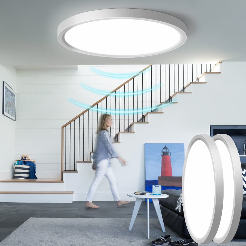 LOVHAUS 2 Lampa sufitowa LED z czujnikiem ruchu 4000K Natural White do wnętrz - Kuchnia/Łazienka/Sypialnia, 18 W LED Light, ⌀23CM