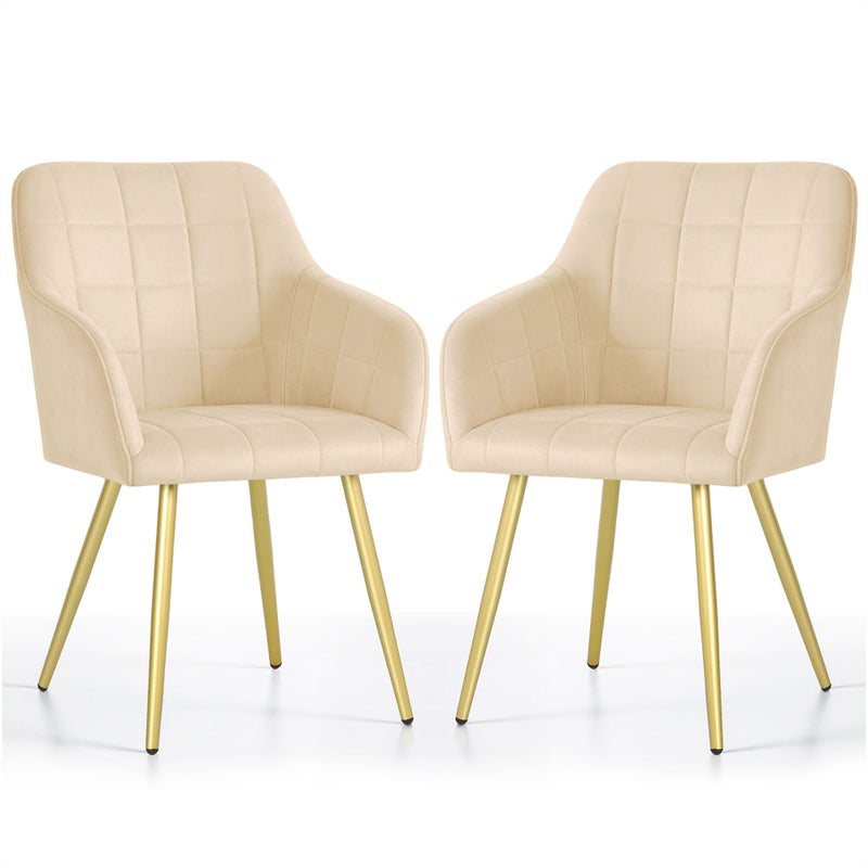 2x Krzesło tapicerowane z przeszyciami kwadratowymi Beżowe LUXANO Złote nogi