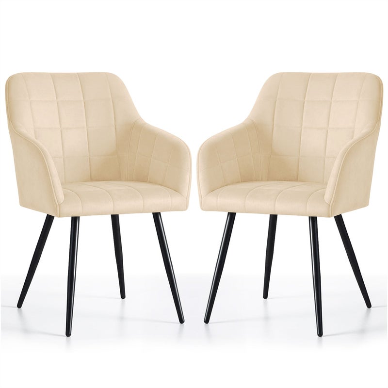 2x Krzesło tapicerowane z przeszyciami kwadratowymi Beżowe LUXANO Czarne nogi