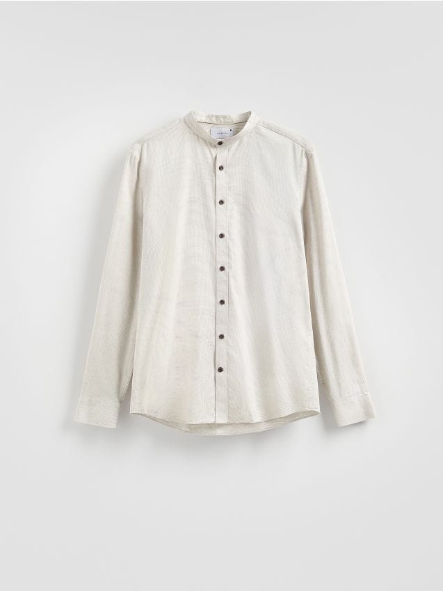 Reserved - Koszula slim fit ze stójką - beżowy