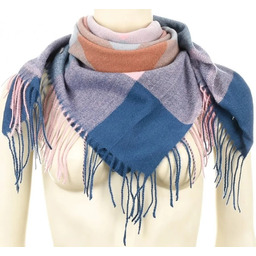 Chusta damska bawełniana ciepła w KRATĘ z frędzlami AXD-13-3 ciemny róż