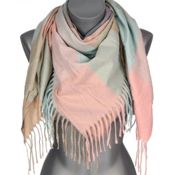 Chusta damska bawełniana ciepła w KRATĘ z frędzlami AXD-13N-16 miętowy