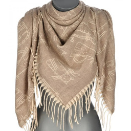 Chusta damska bawełniana KOTY ciepła duża 135x135 z frędzlami XAC-13-1 beżowy