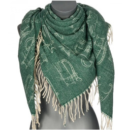 Chusta damska bawełniana KOTY ciepła duża 135x135 z frędzlami XAC-13-5 zielony