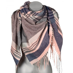 Chusta damska bawełniana KRATA ciepła duża 140x140 z frędzlami REC-75-5 brudny róż