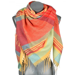 Chusta damska bawełniana KRATA ciepła duża 140x140 z frędzlami REC-75-7 wielokolorowy