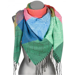 Chusta damska bawełniana KRATKA ciepła duża 140x140 REC-74-3 fuksja