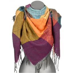 Chusta damska bawełniana KRATKA ciepła duża 140x140 REC-74-4 fiolet