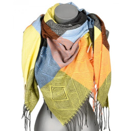 Chusta damska bawełniana KRATKA ciepła duża 140x140 REC-74-8 żółty