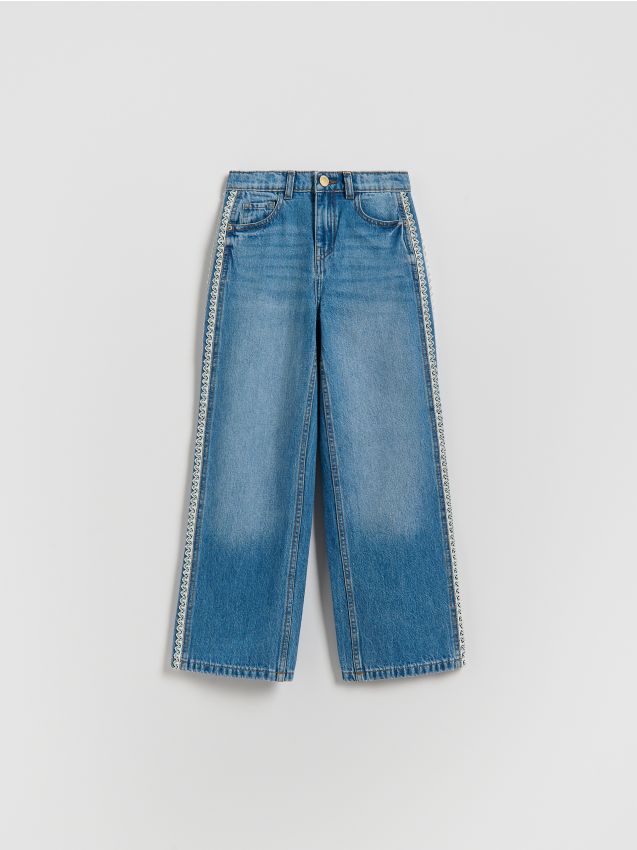 Reserved - Jeansy straight z lampasami - niebieski