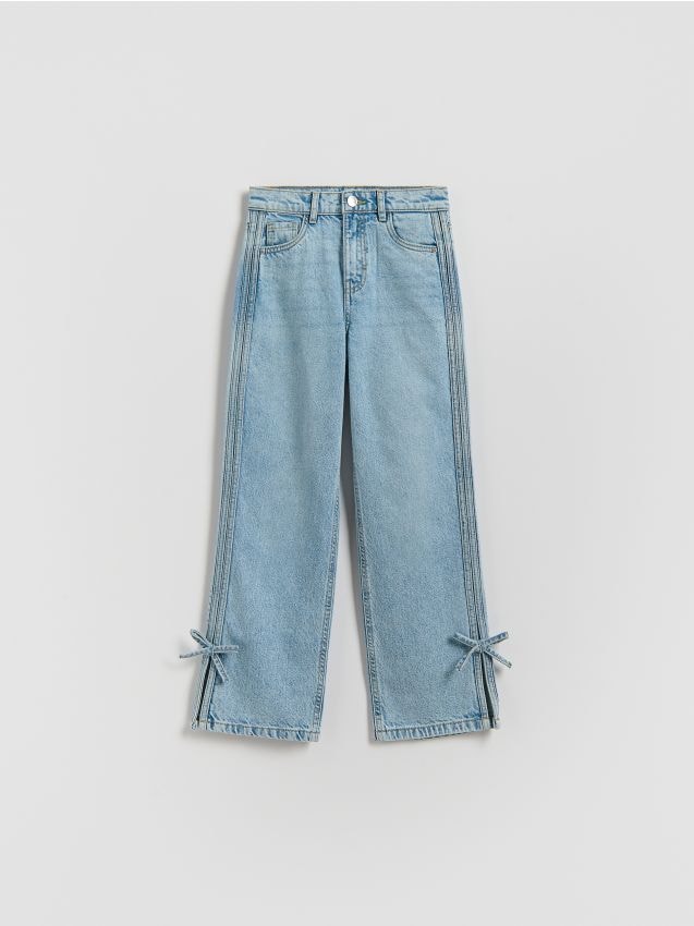 Reserved - Jeansy straight z kokardkami - niebieski
