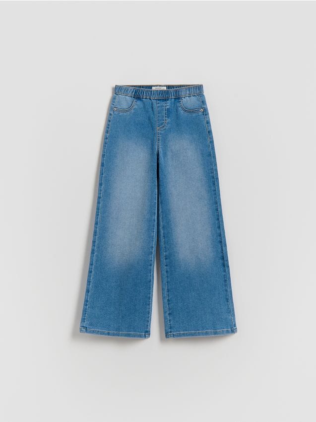 Reserved - Jeansy wide leg z efektem sprania - niebieski