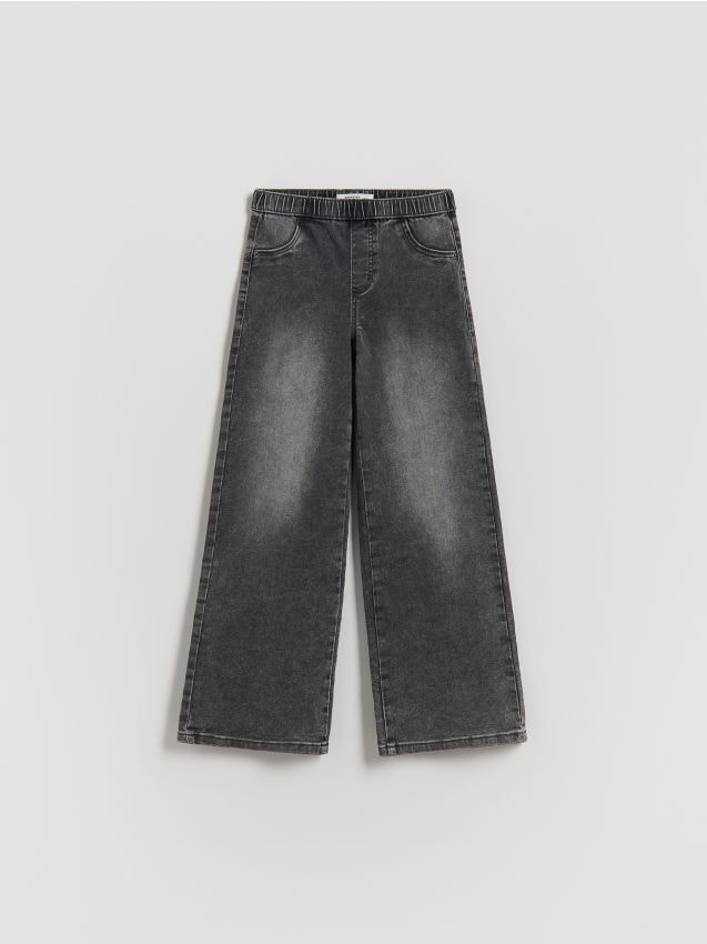 Reserved - Jeansy wide leg z efektem sprania - szary