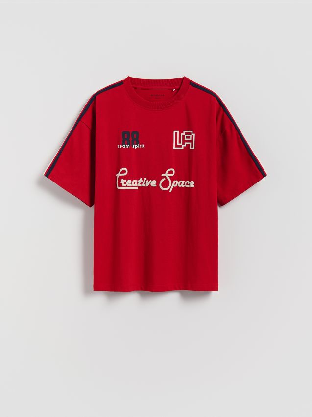 Reserved - Bawełniany t-shirt z nadrukami - czerwony