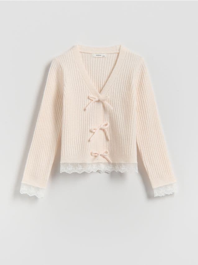 Reserved - Kardigan z domieszką wełny - kremowy